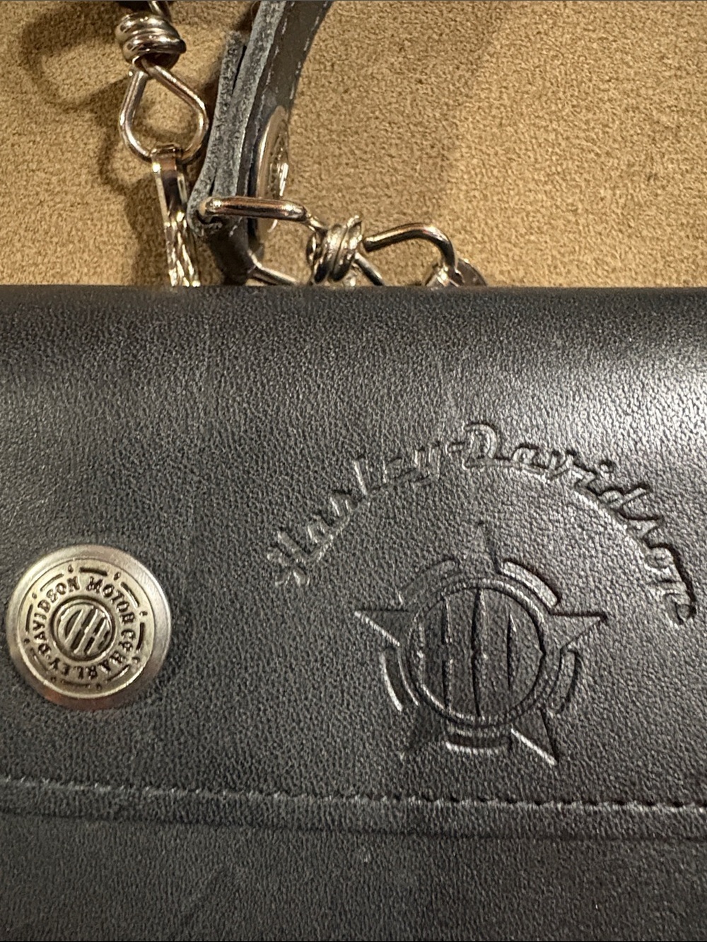 Vintage Harley Davidson Black Leather Crossbody Wallet Bag w/Detachable Strap - Picture 2 of 6